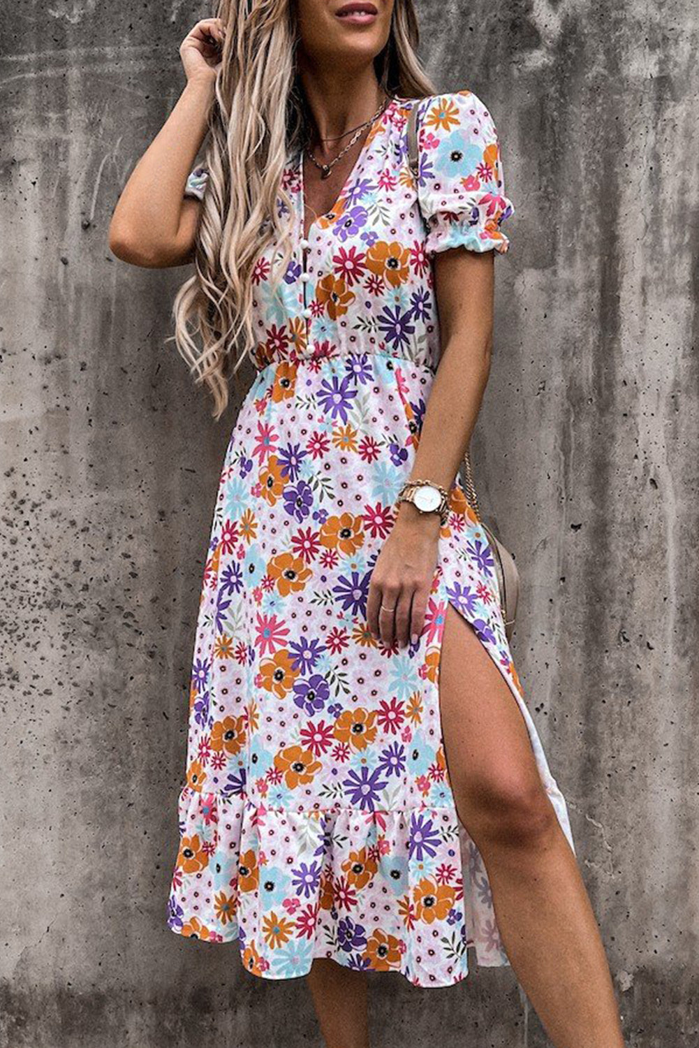Georgia™ | Maxi Elegantne Kleit Lillede ja V-kujulise Kaelusega