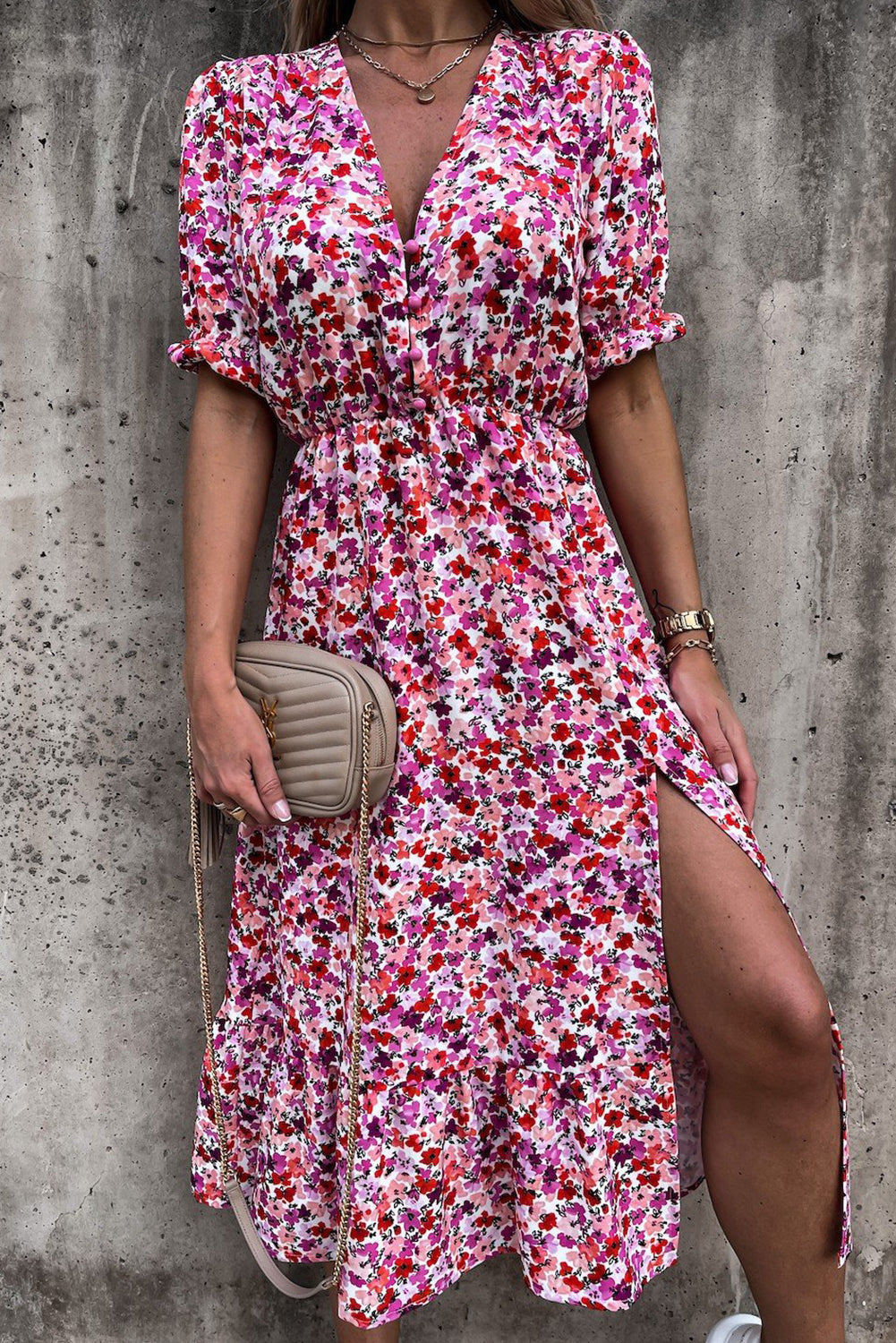 Georgia™ | Maxi Elegantne Kleit Lillede ja V-kujulise Kaelusega