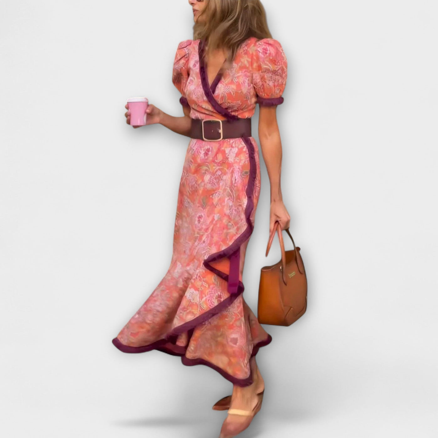 Elegantsed Roosa Maxi Kleit Lühikeste Varrukatega