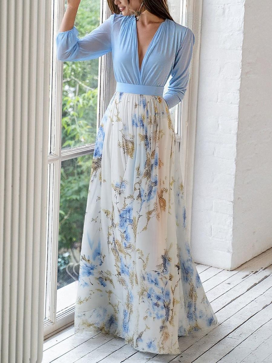 Elena™ - Elegantne pikk kleit lillemustriga