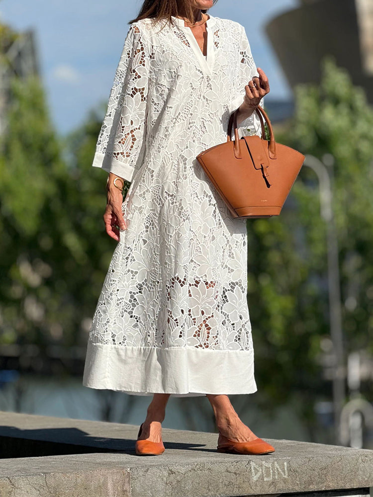 Nanna™ | Valge pikk maxi kleit