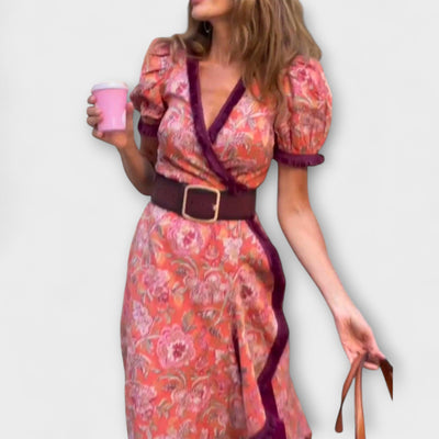 Elegantsed Roosa Maxi Kleit Lühikeste Varrukatega