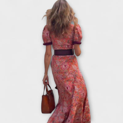 Elegantsed Roosa Maxi Kleit Lühikeste Varrukatega