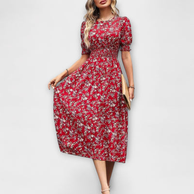 Amelia - Kleid, millel on ümmargune kaelus ja lillemuster