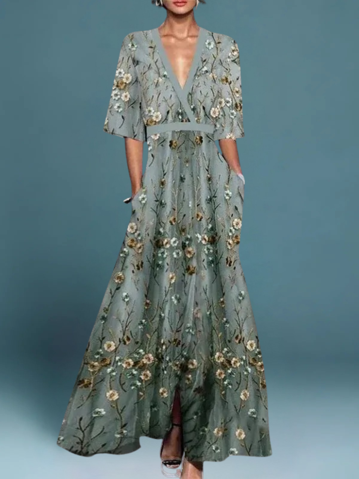 Isabella™ - Elegantne lillede maxi-kleit