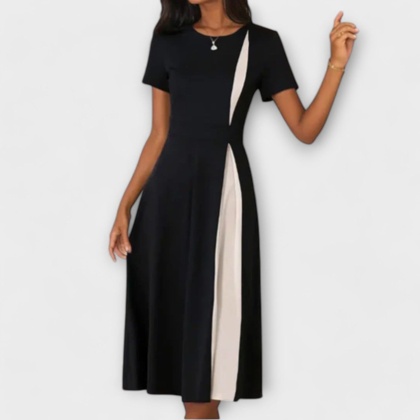 Hanne - Must-valge midi kleit